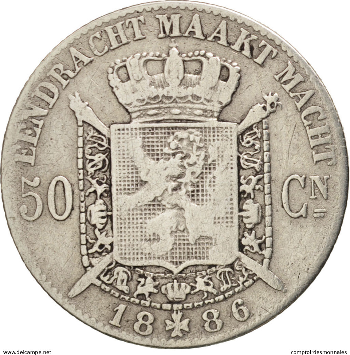 Monnaie, Belgique, Leopold II, 50 Centimes, 1886, B+, Argent, KM:26 - 50 Cents