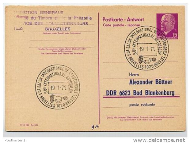 AUTO SALON BRUXELLES 1971 Sur Carte Postale Réponse P74A Imprimé Privé #1 - Documents Commémoratifs