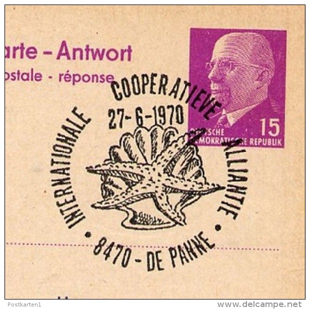 INTERNATIONAL COOPERTIEVE ALLIANTIE De Panne 1970 On East German Postal Card P74A Private Print  #1 - Documents Commémoratifs