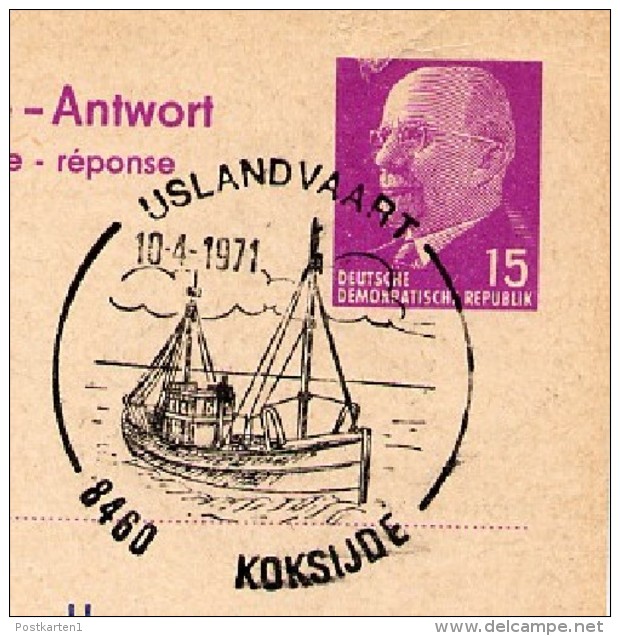 USLANDVAART KOKSIJDE 1971 Sur R.D.A. Carte Postale Réponse P74A Imprimé Privé - Documenti Commemorativi