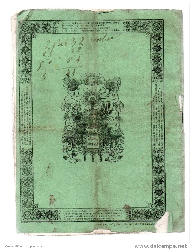 Cahier à écriture.1re Classe.Pensionnat Dirigé Par.A AMIENS ,chez CARON Et LAMBERT,imprimeurs-libraires. 1853. - Material Und Zubehör