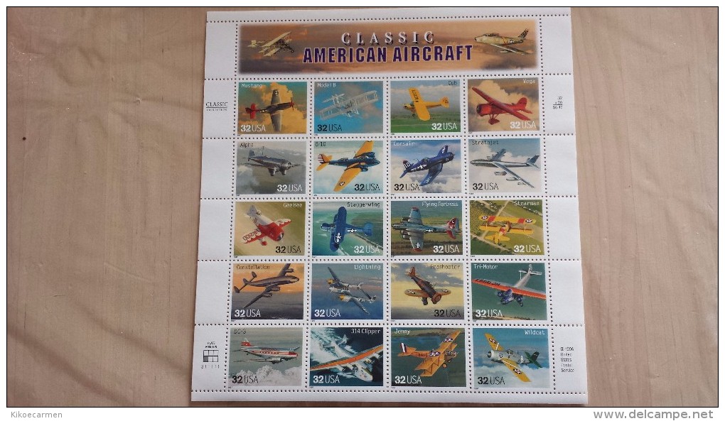 2scans 1997 USA Scott # 3142 Full Sheet Of 20 32c Classic American Aircraft ** New MNH - Ganze Bögen