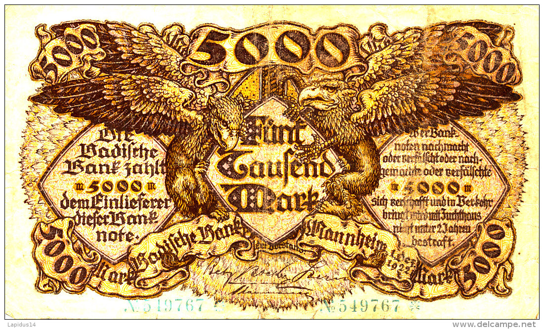 ALLEMAGNE 5000 MARK 1922. - 5000 Mark