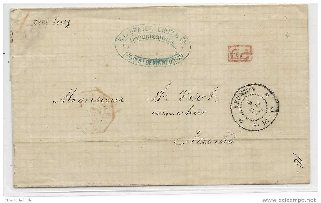 REUNION - 1869 - ENVELOPPE PORT DU De SAINT DENIS Pour NANTES Par SUEZ - Brieven En Documenten