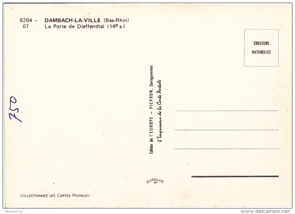 Carte Postale, La Porte De Dieffenthal 14e Siècle, Dambach La Ville - Dambach-la-ville