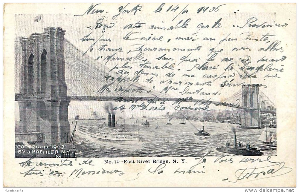 Cpa NEW YORK East River Bridge - Brooklyn