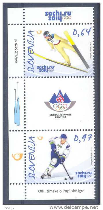 New Neu Slovenia Slovenie Slowenien 2014 Olympic Games Sochi Olympische Spiele; Hockey; Ski Jumping Set + Label MNH - Winter 2014: Sochi