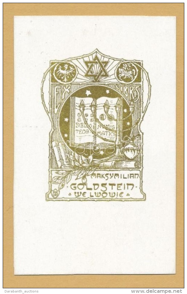 Goldstein Judaika Ex Libris. Mélynyomással. / Judaica  9x7 Cm - Sonstige & Ohne Zuordnung