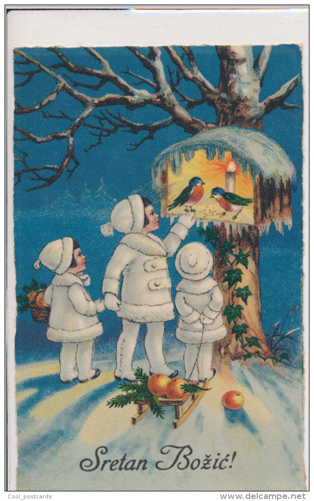BAUMGARTEN, CHRISTMAS, SNOW CHILDREN FEEDING ROBINS IN SHELTER, EX Cond. Litho PC, Used In Envelope, UNSIGNED - Baumgarten, F.