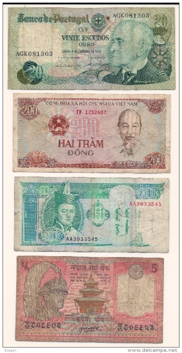 Lotto Di N.4  Banconote - Portogallo, Vietnam, Myanmar, Bangladesh - Anni Diversi. - Mezclas - Billetes