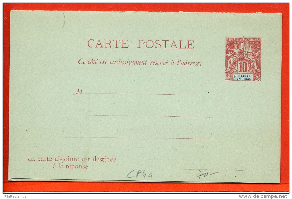 ANJOUAN ENTIER POSTAL CP4a NEUF - Briefe U. Dokumente