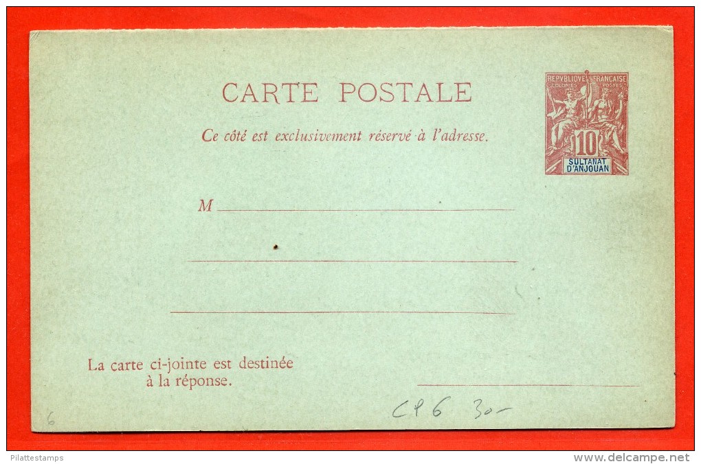 ANJOUAN ENTIER POSTAL CP6 NEUF - Briefe U. Dokumente