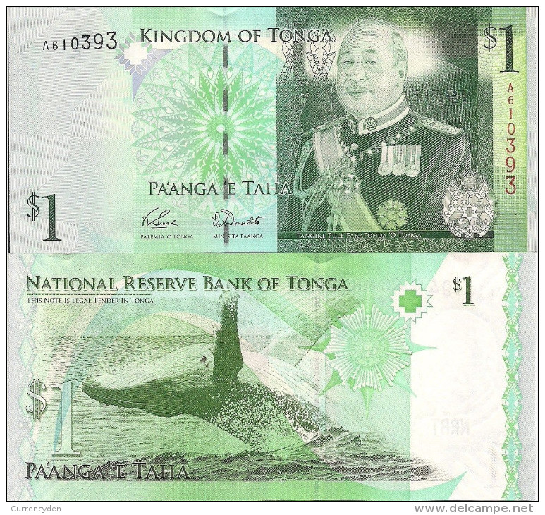 Tonga P37a, 1 Pa'anga, King George Tupou V / Whale Leaping From Water - See UV - Tonga
