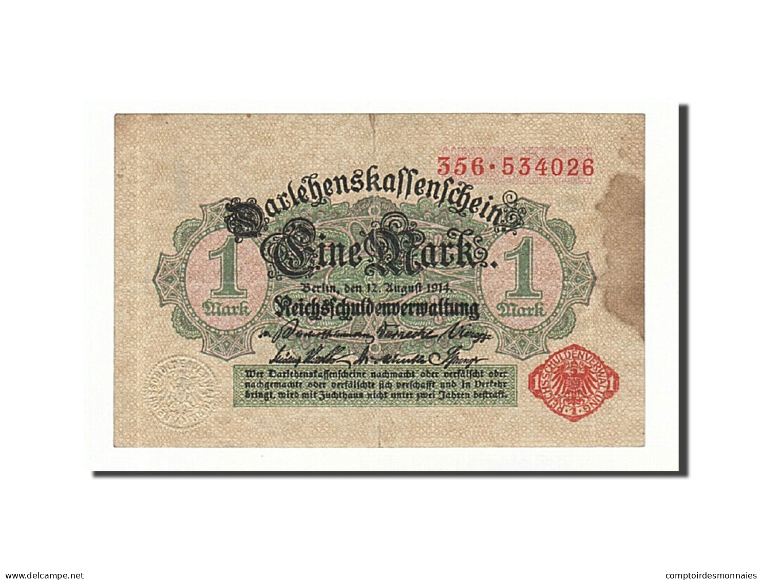 Billet, Allemagne, 1 Mark, 1914, 1914-08-12, KM:50, TB+ - [13] Bundeskassenschein