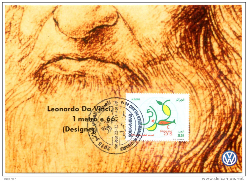 Philatelic Card - Expo Milano 2015 - Milan - Algerian Stamp YT 1704 Da Vinci 2 Scans - 2015 – Mailand (Italien)