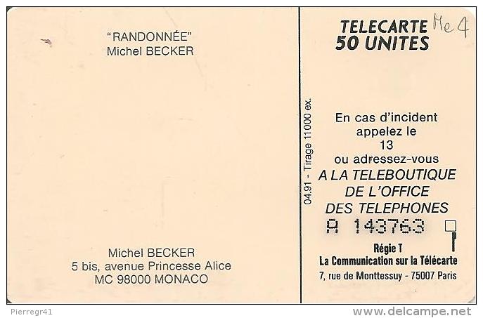 CARTE-PRIVEE-PUBLIC-MONACO-50U-ME 04-04/91-RANDONNEE-Becker-UTILISE-TBE - Mónaco