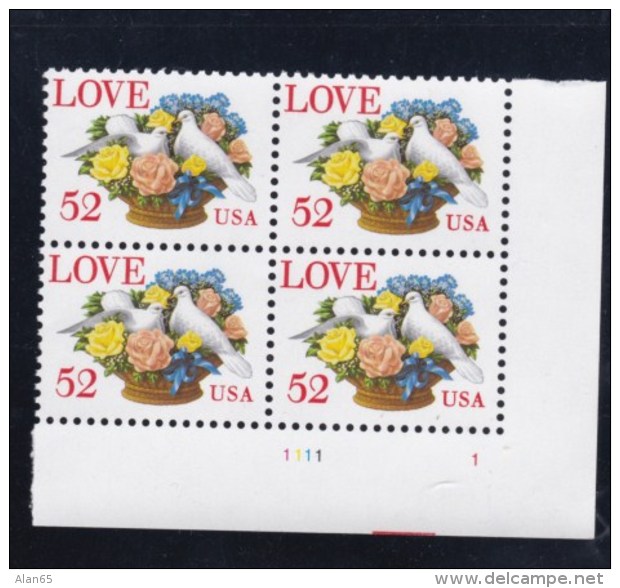 United States #2815, 52-cents 'Love' Issue, Plate # Block Of 4 - Plaatnummers