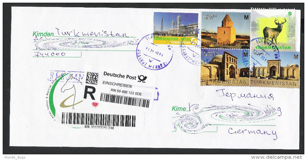 Turkmenistan R-Brief 2015 Registered Letter Cover UNESCO-Welterbe Monuments 2013 Fauna Maral 2009 - Turkmenistan