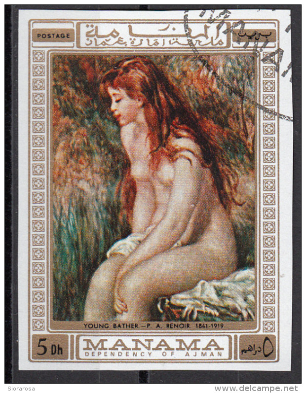 Nudi - 272 Manama 1970 "Bagnante Seduta" Quadro dipinto da P.A. Renoir  Preobliterato Impressionismo Paintings