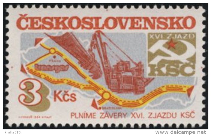 Czechoslovakia / Stamps (1984) 2670: Transit Gas Pipeline "Transgas" (laying Pipes; Map); Painter: Jiri Kodejs - Gas