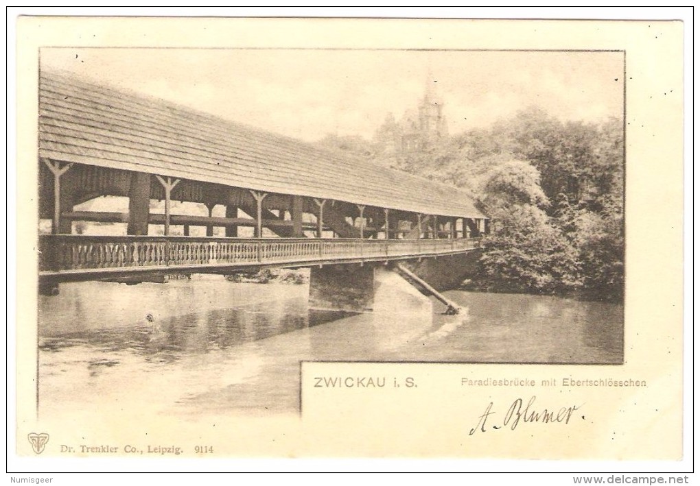 Swickau  I. S.   ----   Paradiesbrücke Mit Ebertschlösschen  ( 2 Scans ) - Zwickau