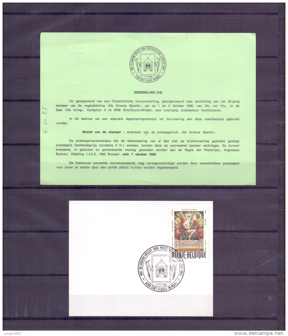 België - Specht - Embleem Postzegelclub "De Groene Specht" - St. Eloois Winkel 1/10/1988  (RM10706) - Spechten En Klimvogels