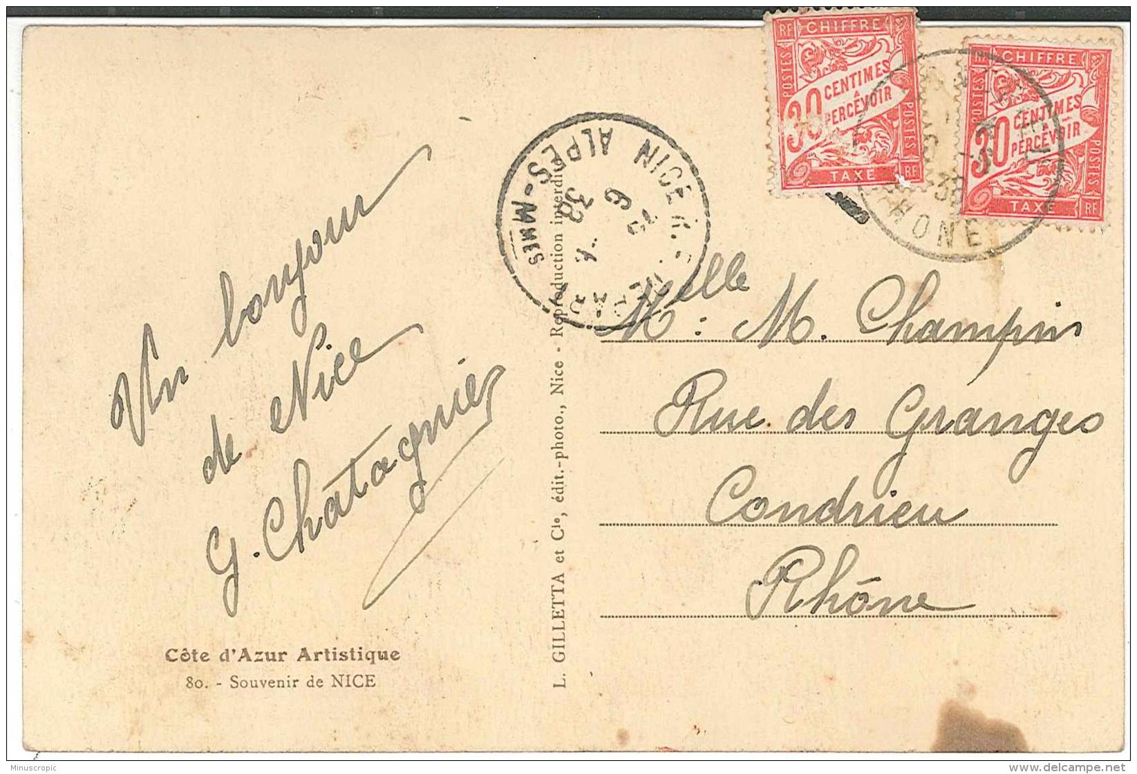 CPA 06 - Souvenir De Nice - Timbre Monaco Recouvrement - Covers & Documents