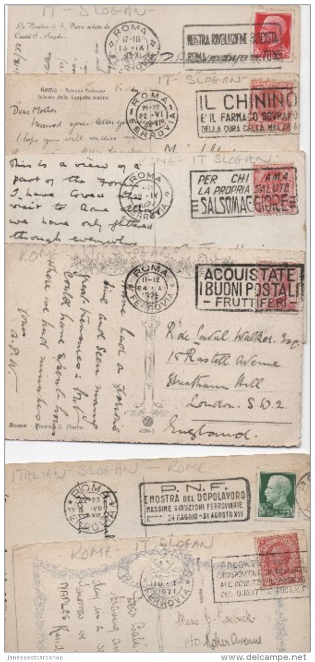 SIX POSTCARDS VARIOUS VIEWS OF ROME - ALL WITH SLOGAN POSTMARKS - Collezioni & Lotti