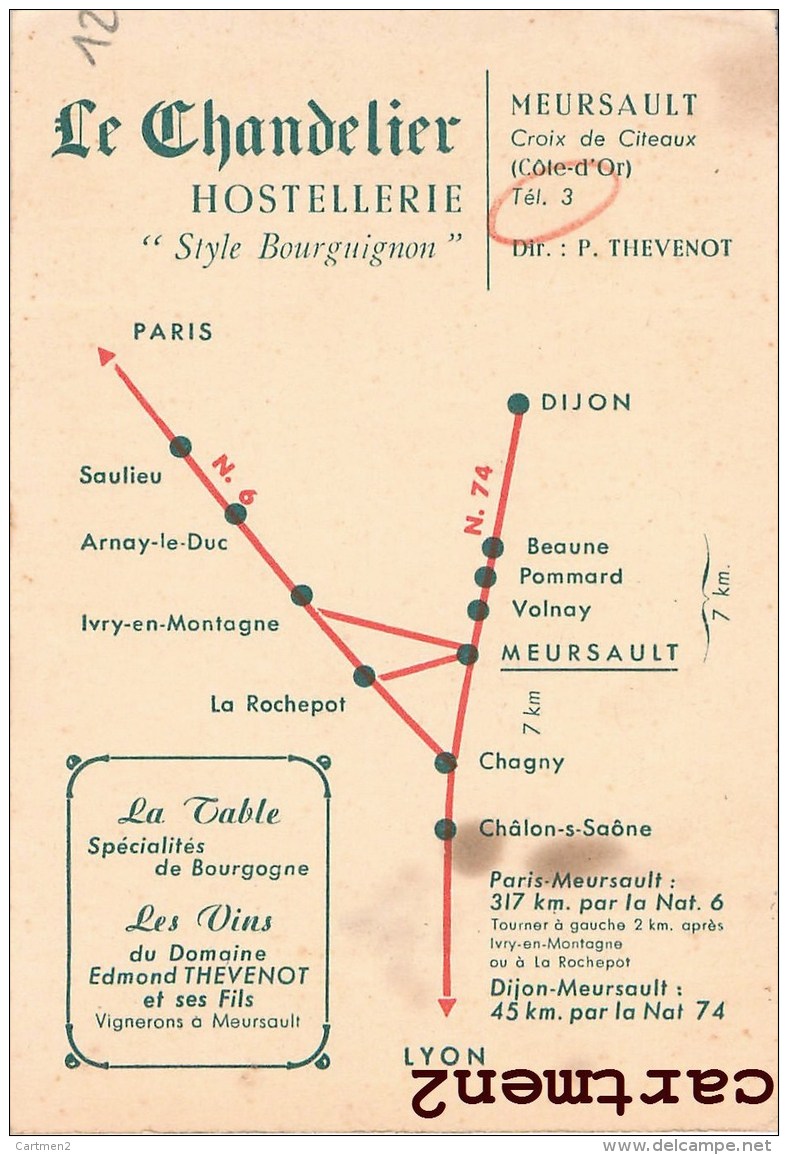 MEURSAULT EDMOND THEVENOT ET FILS LE CHANDELIER HOSTELLERIE CROIX DE CITEAUX VIGNERONS VITICULTURE BOURGOGNE VIN - Meursault