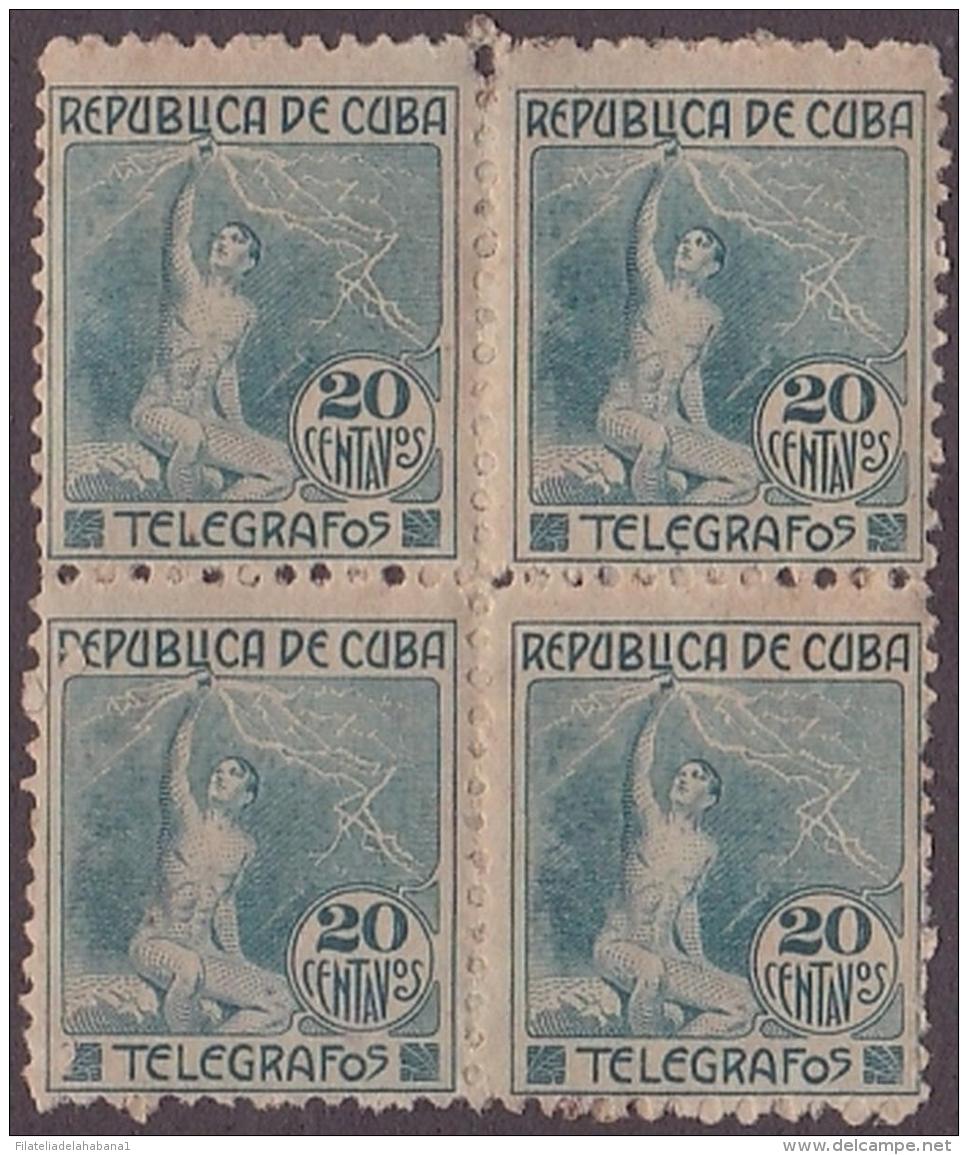 1916-22 CUBA. REPUBLICA. 1916. Ed.103. 20c. TELEGRAFOS TELEGRAPH. ELECTRIC. BLOCK 4 ORIGINAL GUM - Nuovi