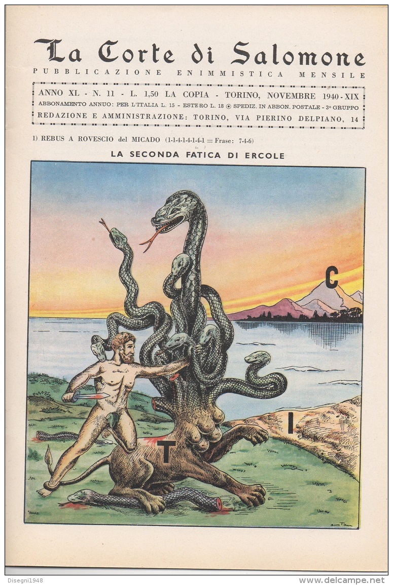 05263 "LA CORTE DI SALOMONE - PUBBLICAZIONE ENIMMISTICA MENSILE -  ANNO XL - N. 11 - NOVEMBRE 1940 - XIX" ORIGINALE - Juegos