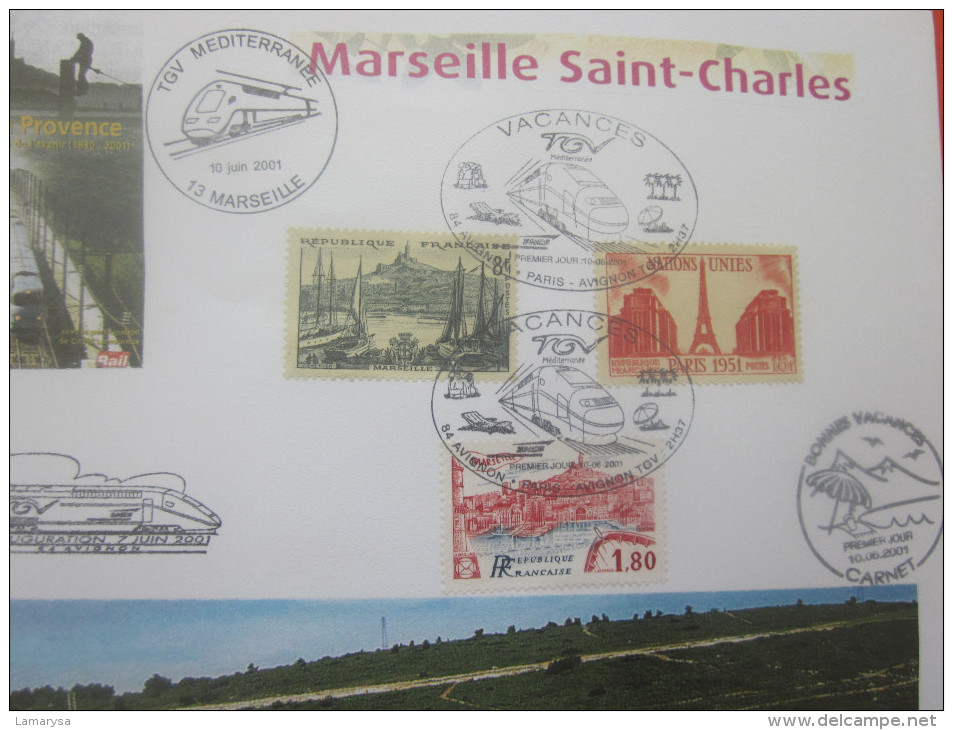 THEME:TRAIN A GRANDE VITESSE TGV TRANSPORTS CHEMIN DE FER FRANCAIS MARSEILLE SAINT CHARLES BLOC FEUILLET 7 TIMBRES - Used