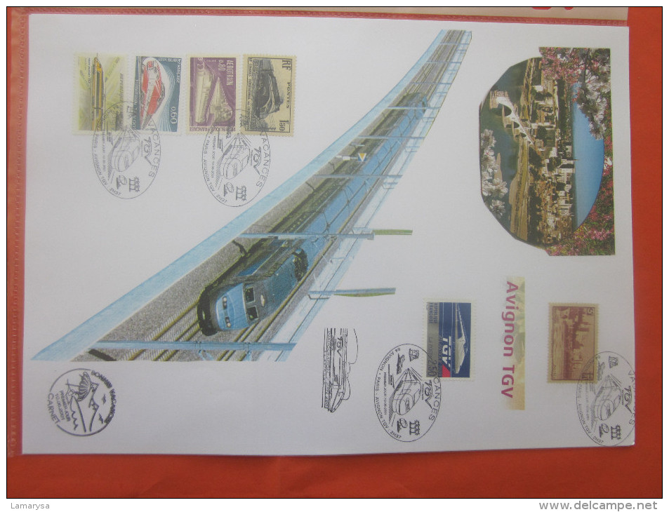 THEME:TRAIN A GRANDE VITESSE TGV TRANSPORTS CHEMIN DE FER FRANCAIS AVIGNON  TGV TRAIN VELO  BLOC FEUILLET 6 TIMBRES - Used