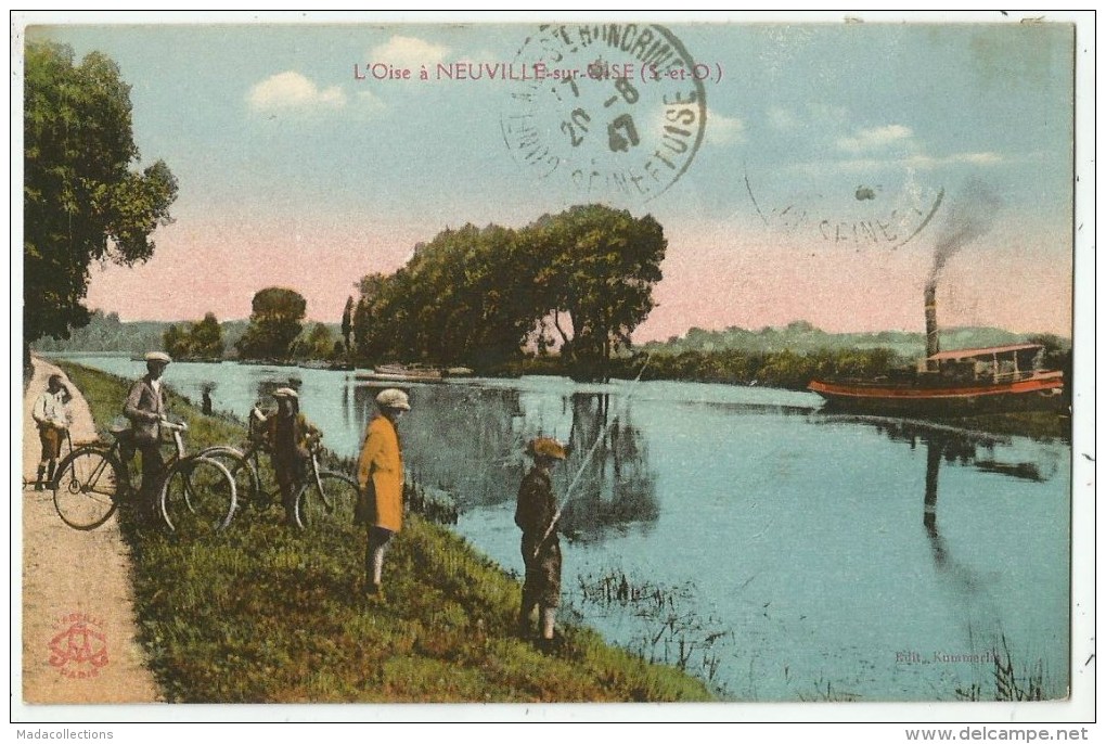 Neuville-sur-Oise (95.Val D´Oise)  Bords De L'Oise - Pêcheur à La Ligne - Péniche-remorqueur - Neuville-sur-Oise