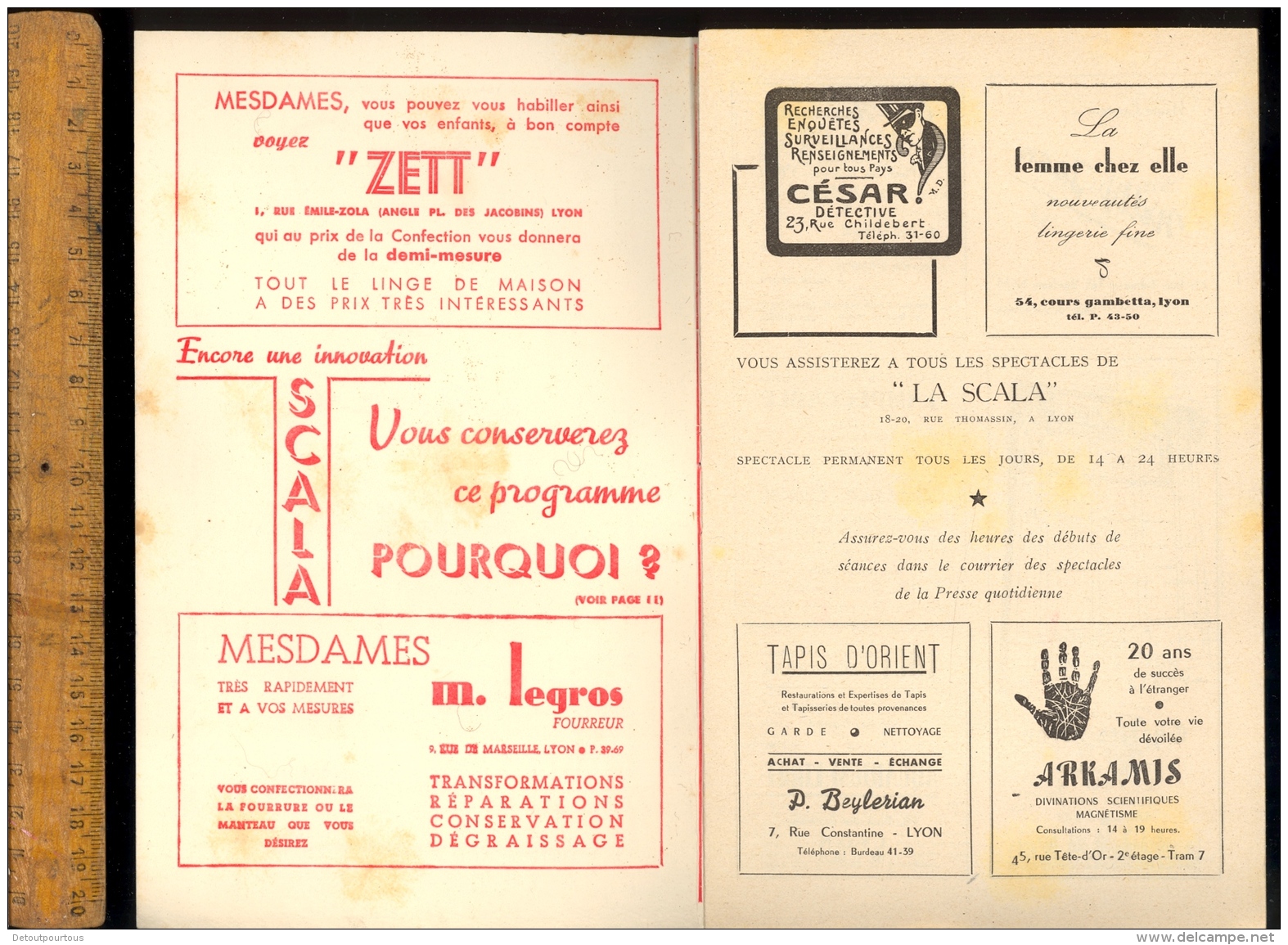 Programme Cinéma LA SCALA Lyon 18 Rue Thomassin Couverture En Buvard 1949 Film L'école Buissonnière / Publicités - Cinema & Teatro