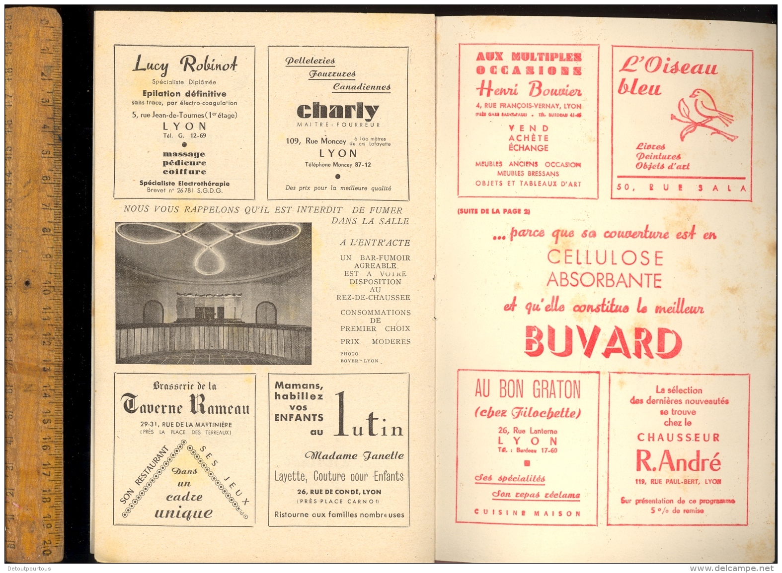 Programme Cinéma LA SCALA Lyon 18 Rue Thomassin Couverture En Buvard 1949 Film L'école Buissonnière / Publicités - Cinéma & Théatre