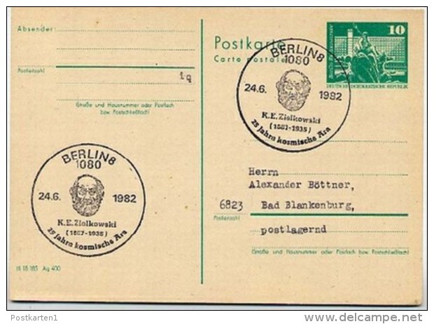 TSIOLKOVSKY Berlin 1982 On East German Postal Card P79 - Otros & Sin Clasificación