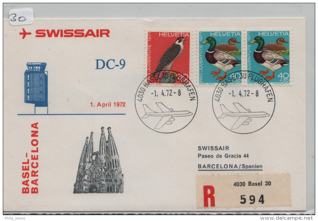 Swissair 1972, First Flight, Basel - Barcelona, DC9 Service 1.4.1972 (30) - First Flight Covers