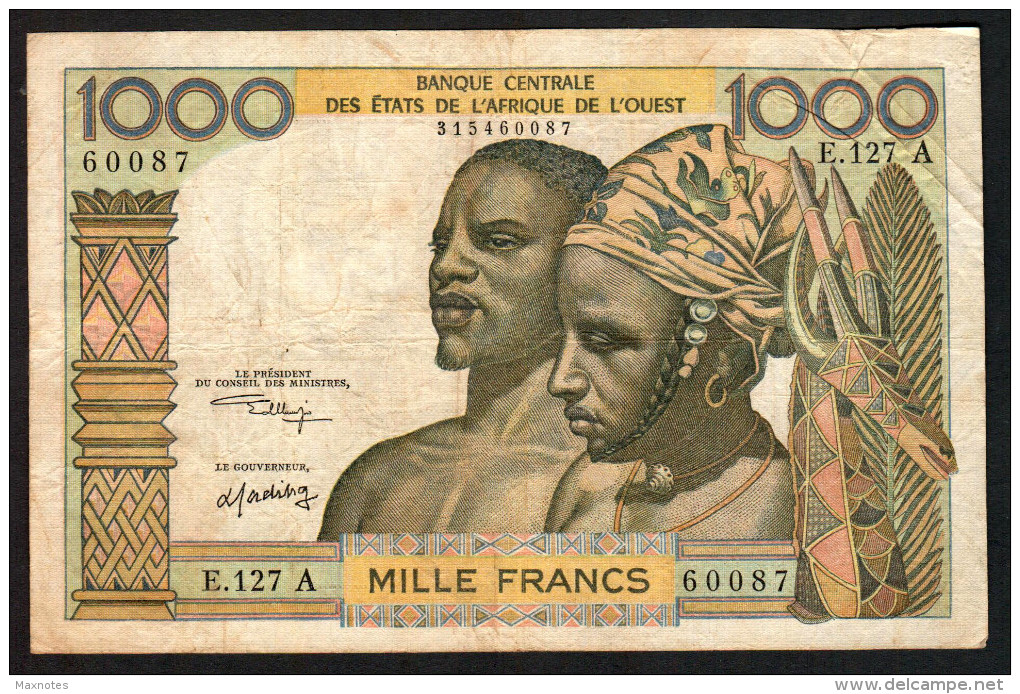 COSTA D´AVORIO - IVORY COAST ( West African States) 1000 Francs - 1959-65  - P103Ak - Sn 60087 -Circulated - Ivoorkust