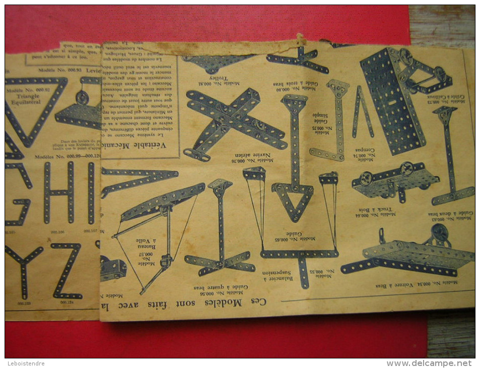 FEUILLE EN 4 VOLETS   : MECCANO INSTRUCTIONS POUR L´EMPLOI DE LA BOITE N° 000 ATTENTION MAUVAIS ETAT - Meccano