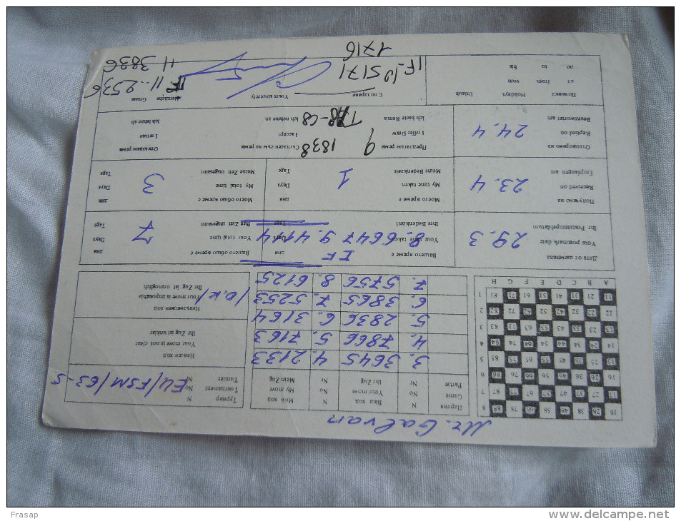 ECHECS - CHESS - SCHACH - Carte Joyeux -SCACCHI -Chess Correspondence -  BULGARIA 1999 2 - Echecs