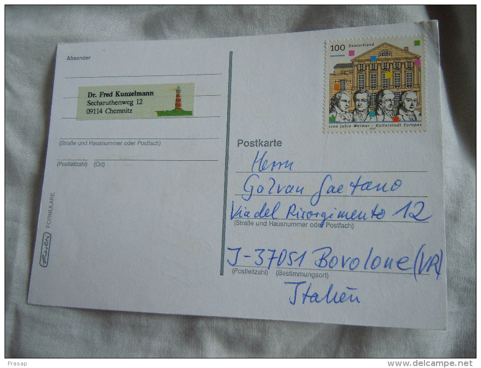 ECHECS - CHESS - SCHACH - Carte Joyeux -SCACCHI -Chess Correspondence -cartolina Di Gioco -GERMANIA -ITALIA 1999 N°21 - Echecs