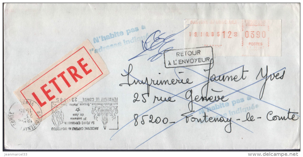 Lettre Affranchissement MOB19.10.85 Avec De Nombreuses Griffes Dont NPAI - Covers & Documents