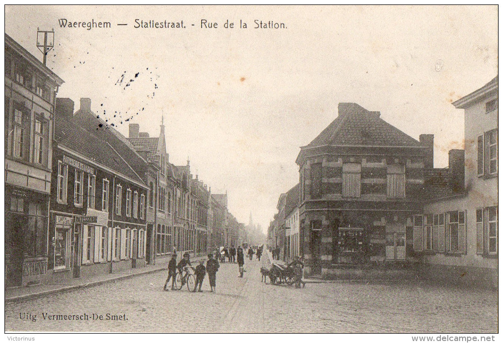 WAEREGHEM  - STATLESTRAAT  -  RUE DE LA STATION  -  Janvier 1916  -  ANIMATION - VOITURE A CHIEN - Waregem