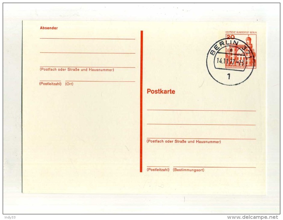 - ALLEMAGNE BERLIN . CP AVEC ENTIER . OBLITEREE 1977  . - Cartes Postales - Oblitérées