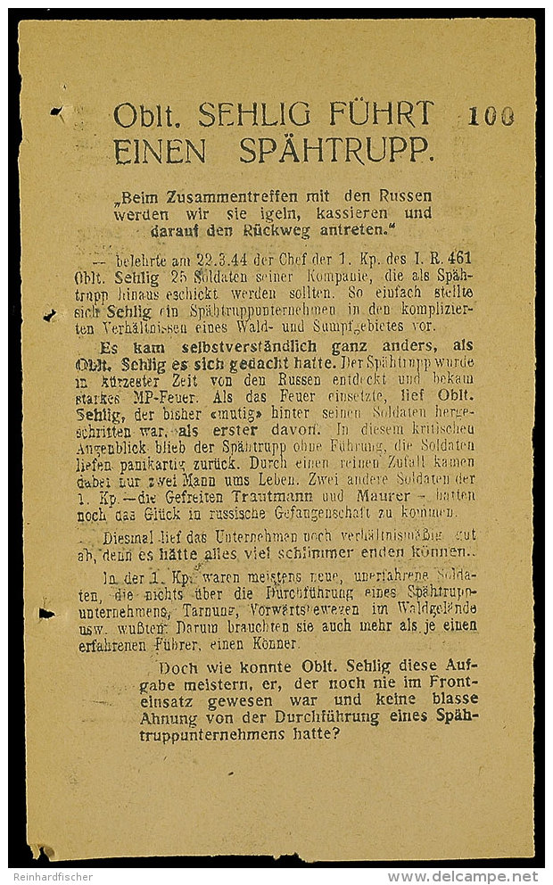 1. Kp: Des I. R. 461, Zweiseitiger Flugzettel (ca. 11,5x19 Cm): Oblt. Sehlig Führt Einen Spähtrupp_denn... - Autres & Non Classés