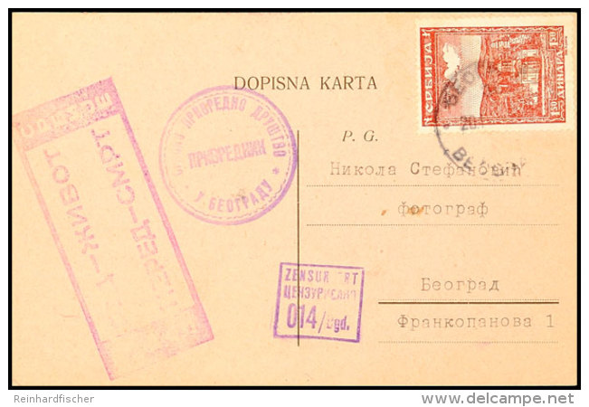 Einzelfrankatur über 1,50 Din. Auf Portogerechter Orts-Postkarte Mit Aufgabe-Stpl. BEOGRAD Vom 20.4.43 Sowie... - Autres & Non Classés