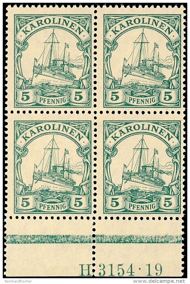 5 Pfg Kaiseryacht Mit Wasserzeichen, Postfrischer Viererblock Mit HAN 3154.19, Mi. 236.-, Katalog: A21 HAN **5... - Carolines