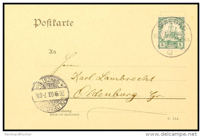 WALDAU 12/8 03, Klar Und Zentrisch Auf Postkarte Mit 5 Pf. Kaiseryacht Nach Oldenburg, Katalog: 12 BFWALDAU 12... - Sud-Ouest Africain Allemand