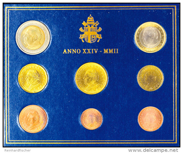 1 Cent Bis 2 Euro, 2002, KMS, Johannes Paul II., Im Blauen Folder, St.  St1 Cent Till 2 Euro, 2002, KMS,... - Vatican